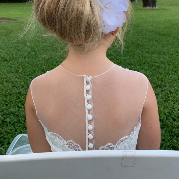 David’s Bridal Cap Sleeve Flower Girl Dress- Ivory - Picture 5 of 6